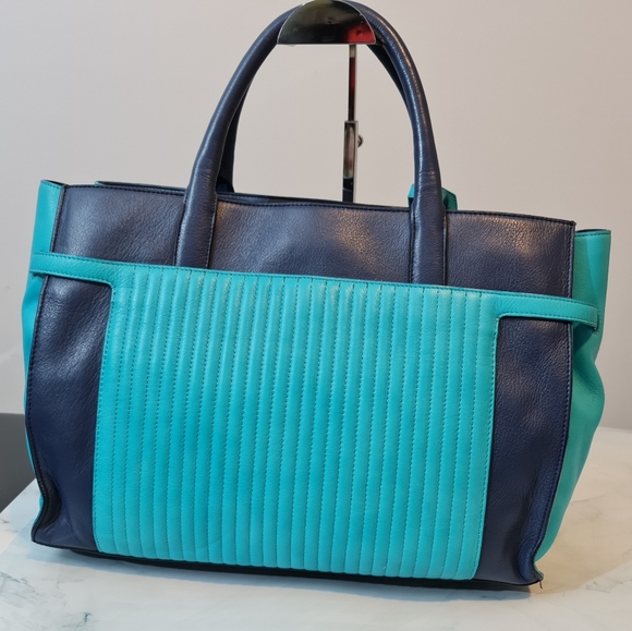 Authentic Zadig & Voltaire Blue/Green Leather Candide TOTE - Picture 11 of 12